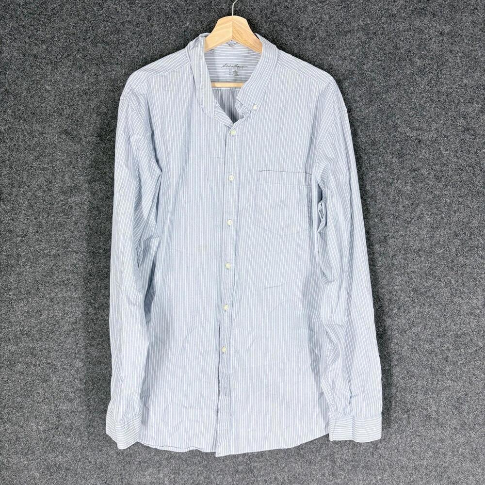 Eddie Bauer Shirt Men Tall XL Gray Striped Button Up Collared Long Sleeve Cotton